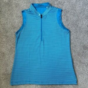Lopez Teal and White Patterned Sleeveless Top with 1/4 zip Size M